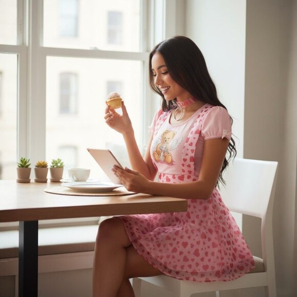 Sugar Thrillz ✦ Love Surrounds Me Pinafore Skirt ✦ Pink Hearts Organza S EUC - Picture 6 of 11